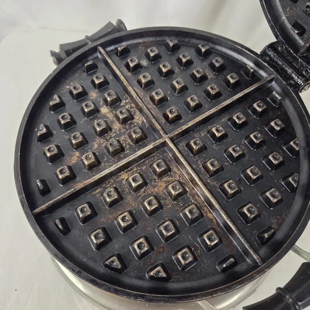 Vintage WORKING Empress Waffle Iron Maker Blue Rhinestone Art Deco Chrome Silver